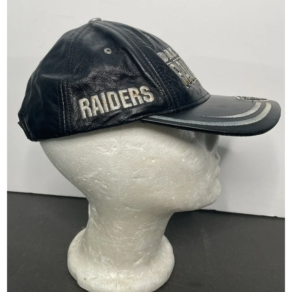 Vintage Reebok Oakland Raiders Leather Hat Adult One Size Fit‎ Black Made In USA